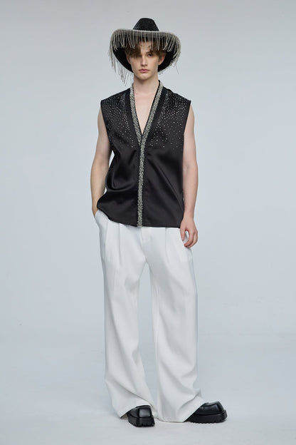 Prism Drive Sleeveless Rhinestone V Neck Top