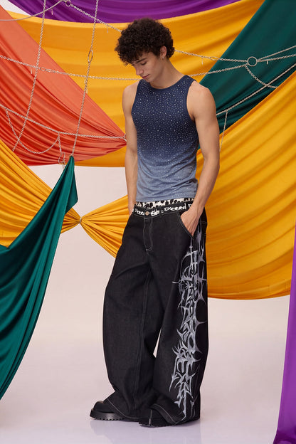 Prismatic Flash Rhinestone Tank Top Black