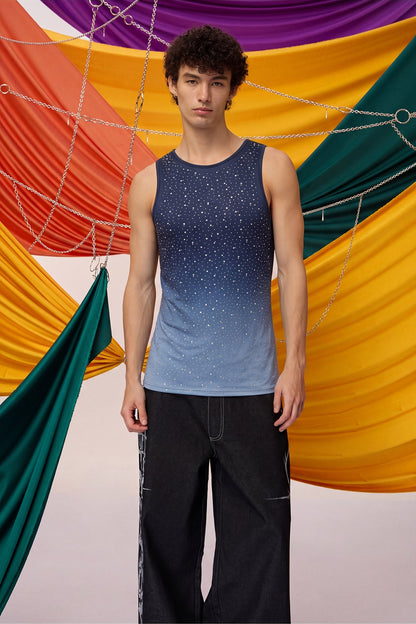 Prismatic Flash Rhinestone Tank Top Black