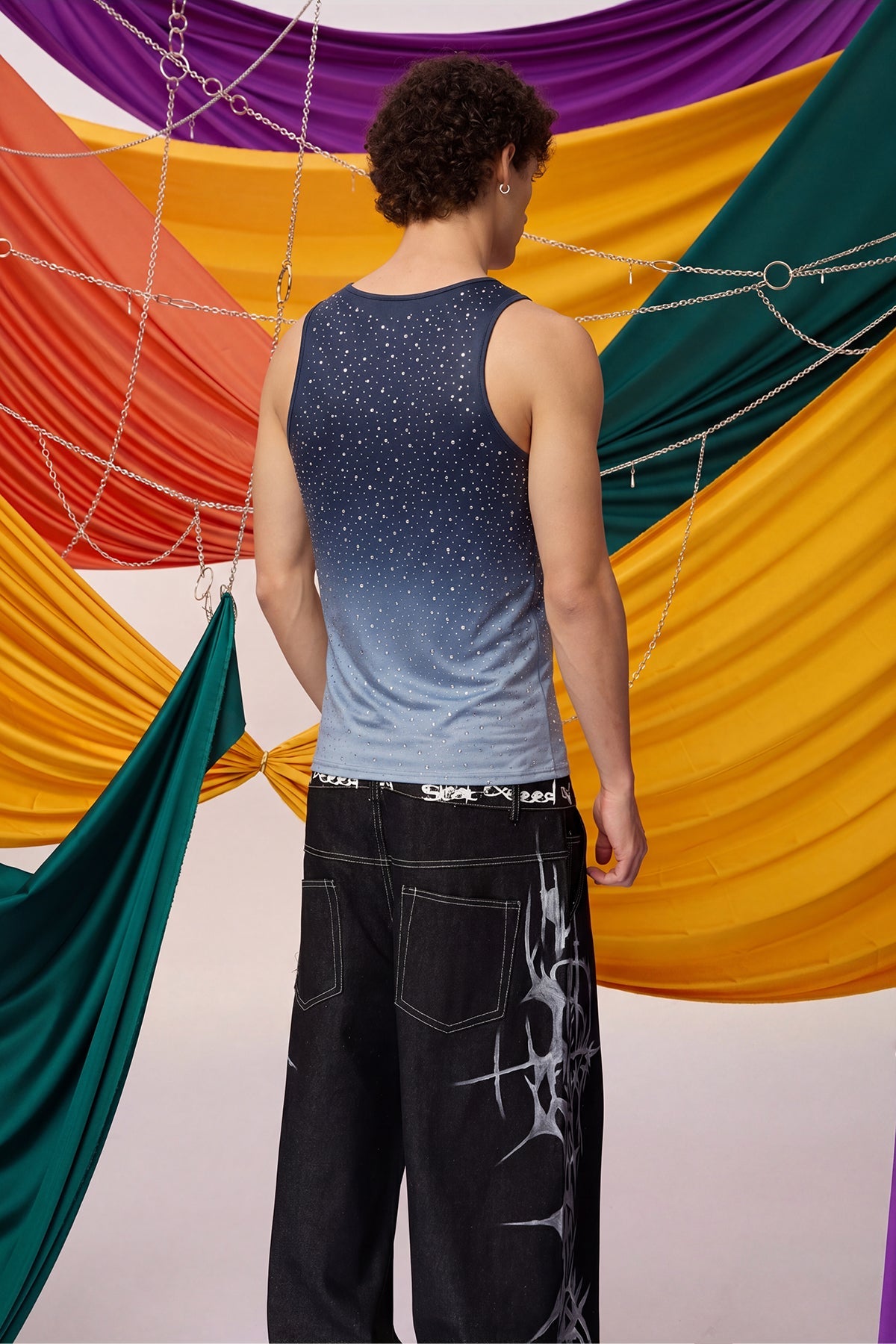 Prismatic Flash Rhinestone Tank Top Black