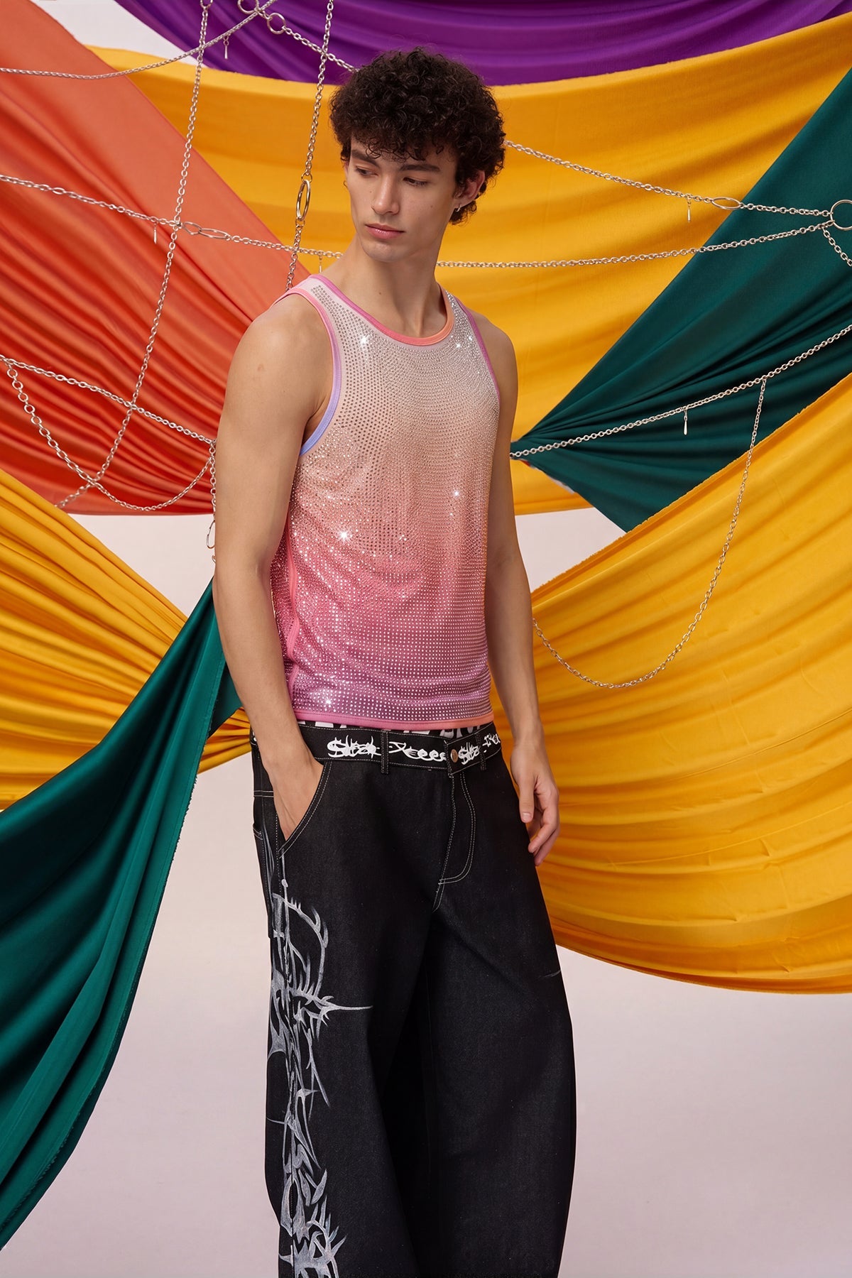 Prismatic Flash Rhinestone Tank Top