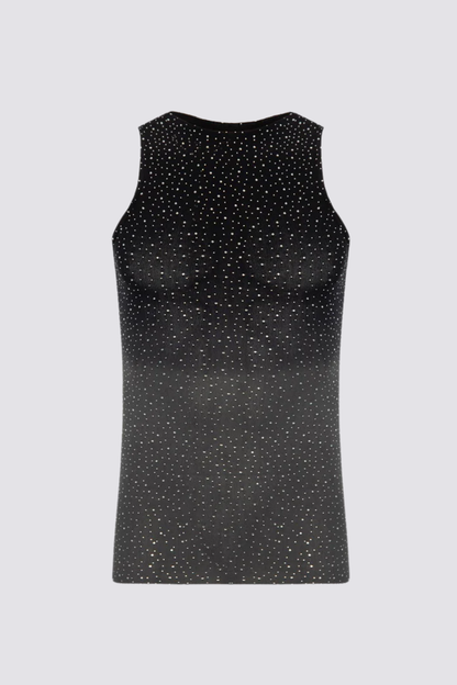 Prismatic Flash Rhinestone Tank Top Black