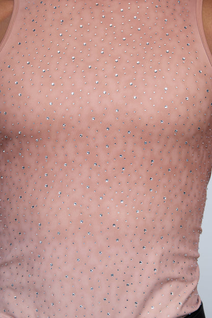 Prismatic Flash Rhinestone Tank Top Brown