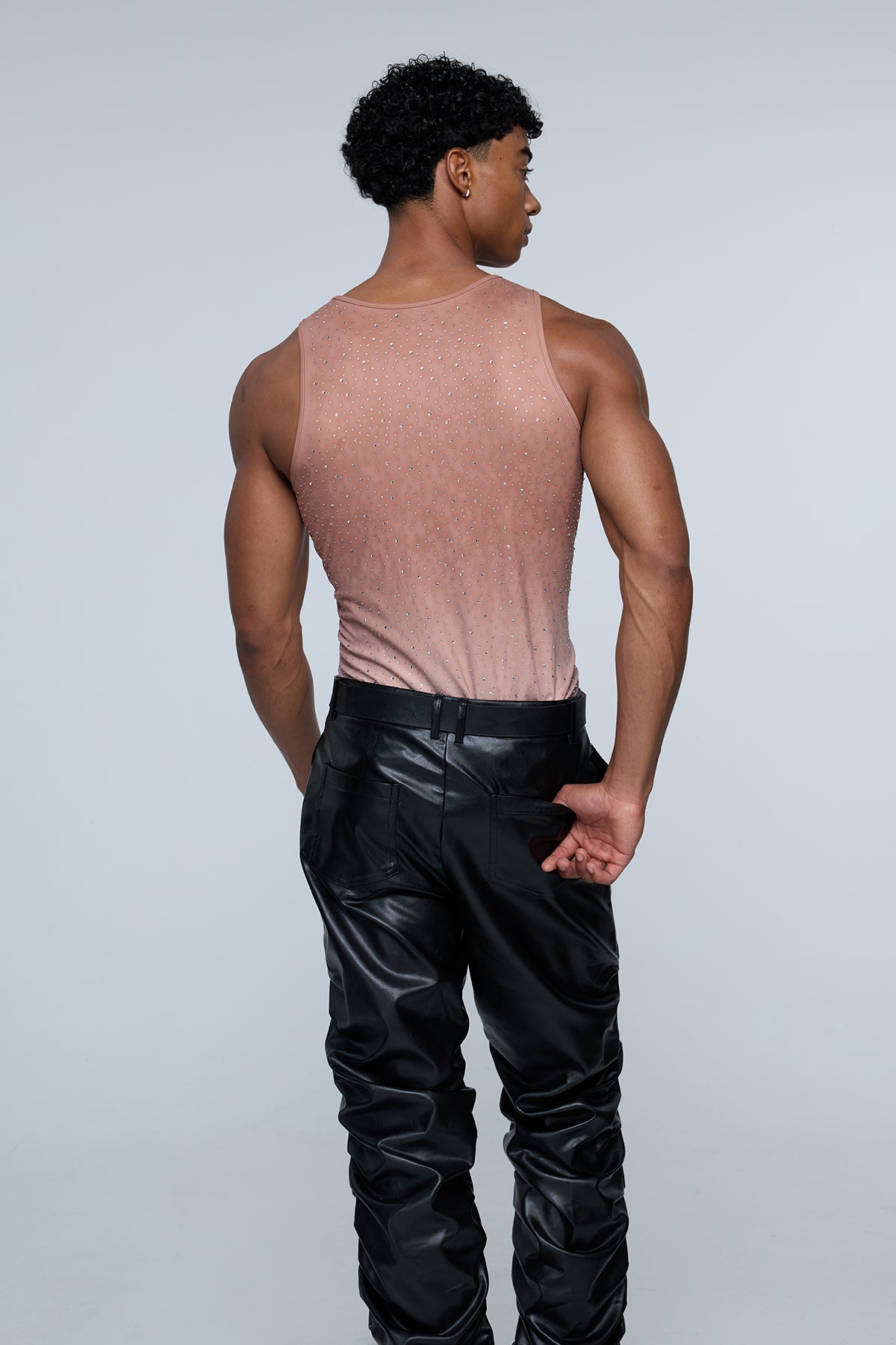 Prismatic Flash Rhinestone Tank Top Brown