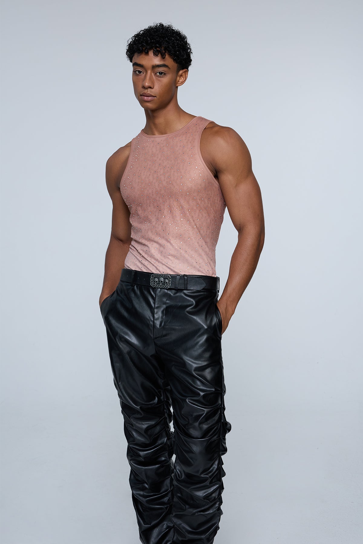 Prismatic Flash Rhinestone Tank Top Brown
