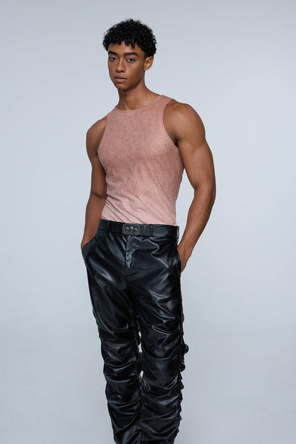 Prismatic Flash Rhinestone Tank Top Brown