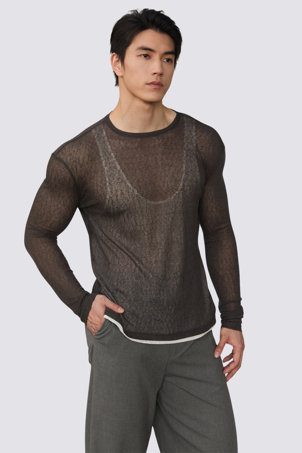 Pulse Net Mesh Long Sleeve Layered Top Black
