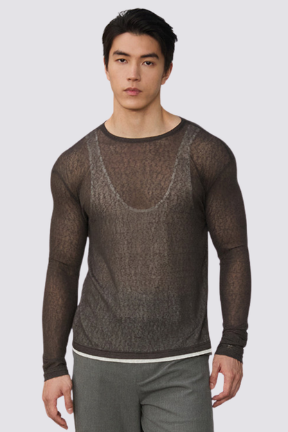 Pulse Net Mesh Long Sleeve Layered Top Black
