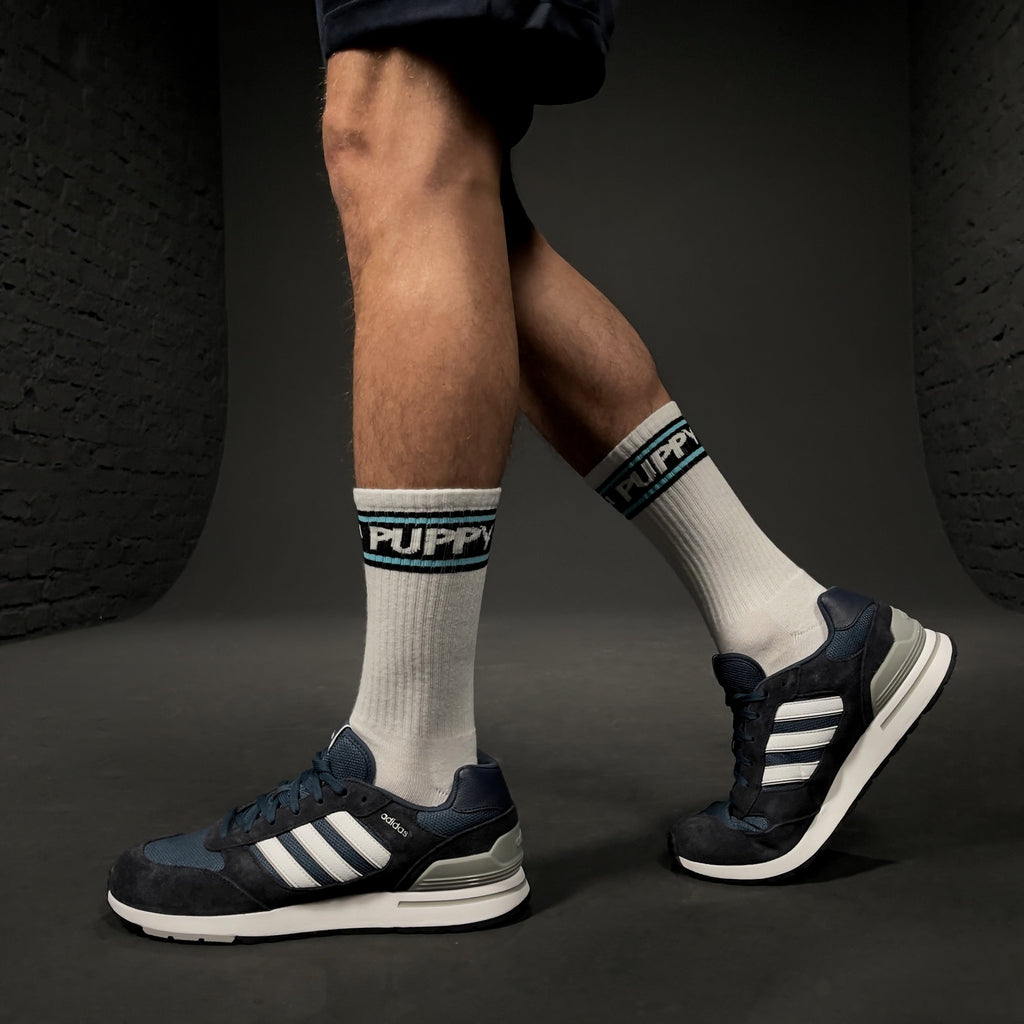 PUPPY SOCKS WHT/AQUA
