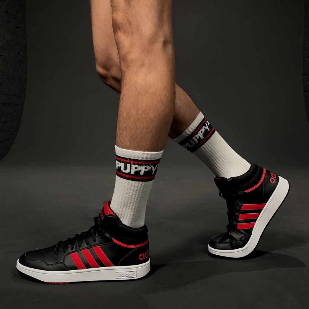 PUPPY SOCKS WHT/RED