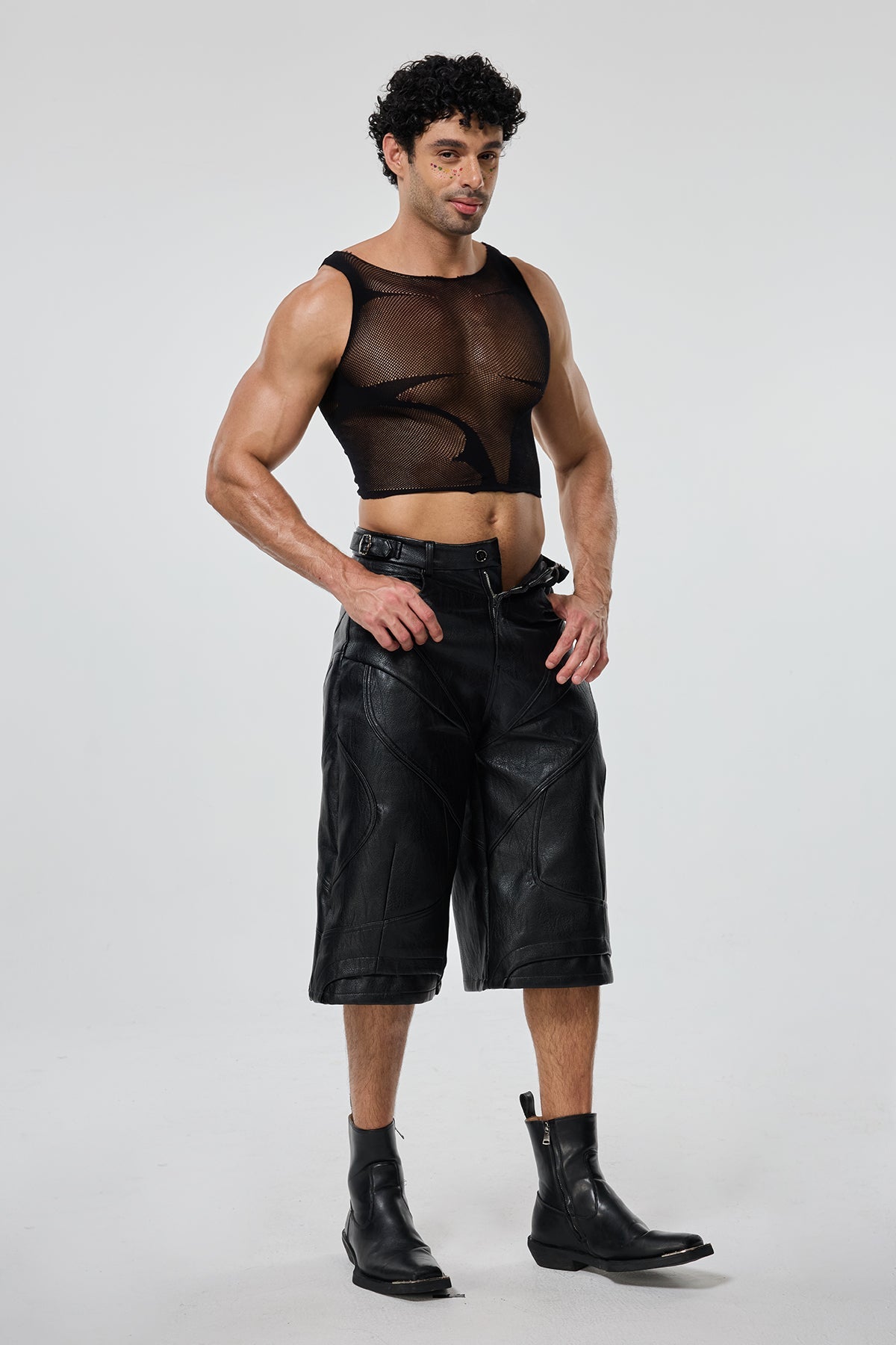 Pure Curve Sleeveless Mesh Crop Top