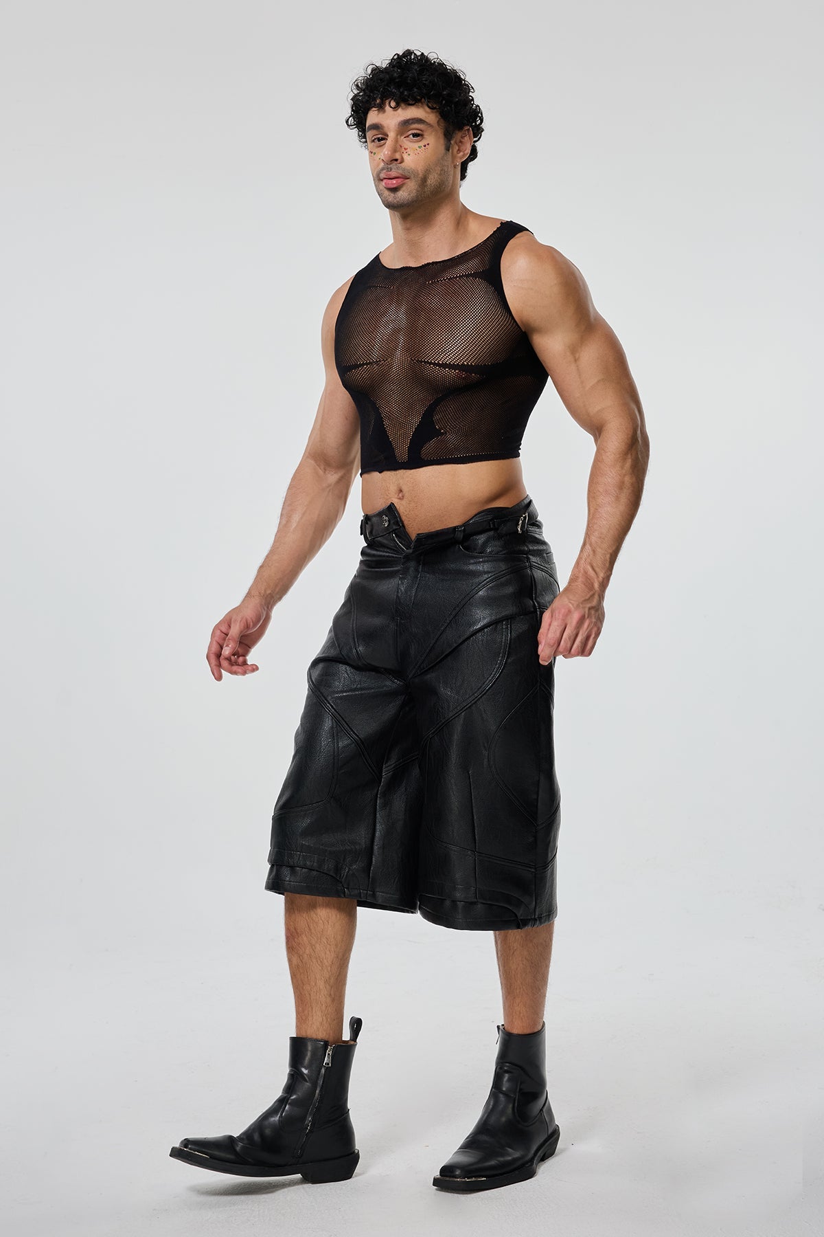 Pure Curve Sleeveless Mesh Crop Top