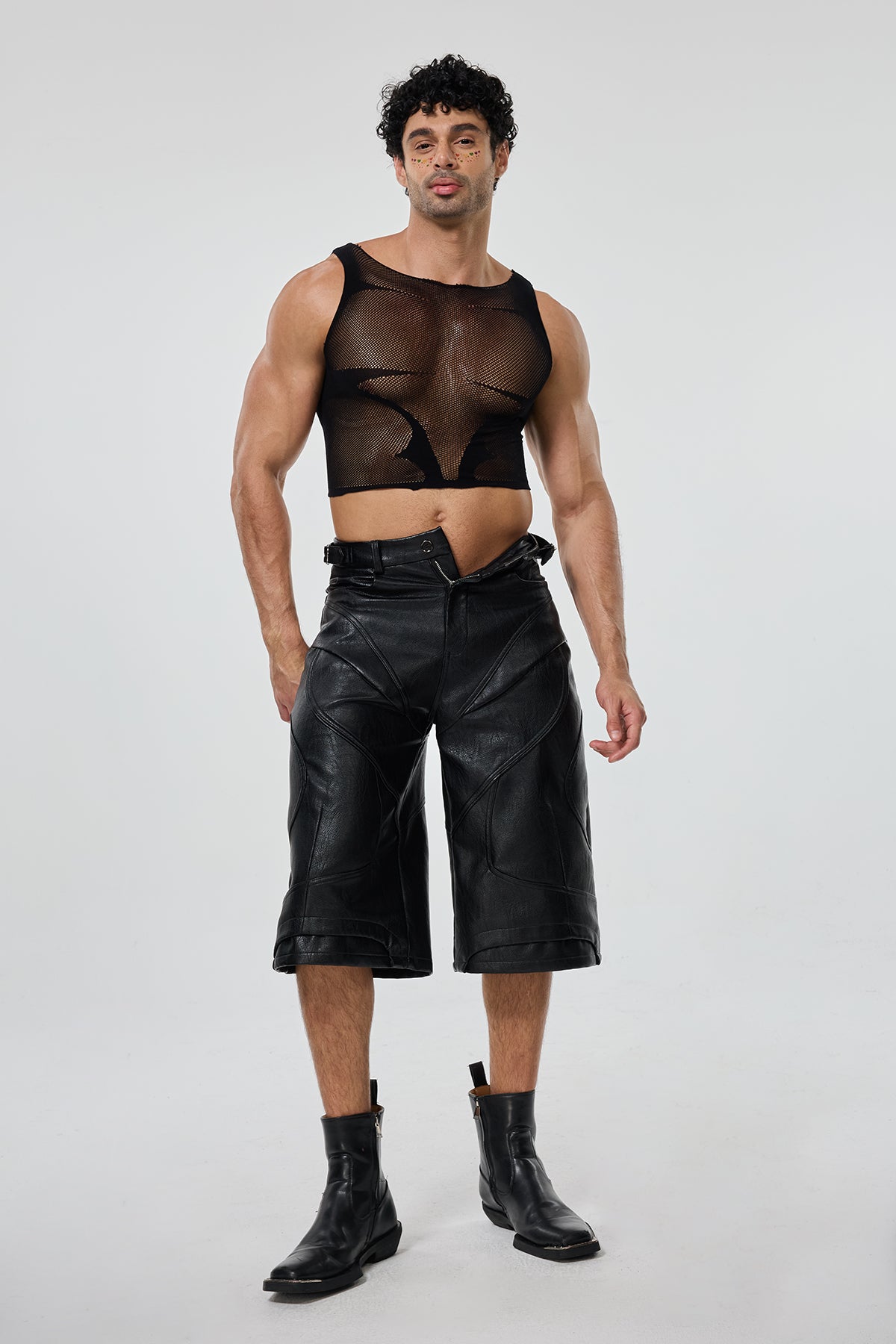 Pure Curve Sleeveless Mesh Crop Top