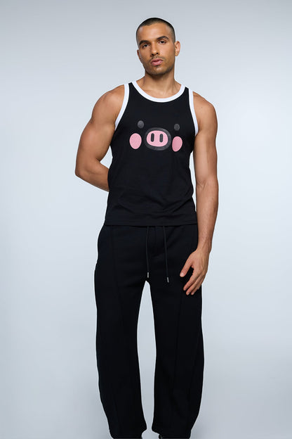 Pure Shoulder Pig Print Top Black