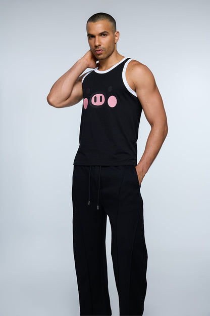 Pure Shoulder Pig Print Top Black