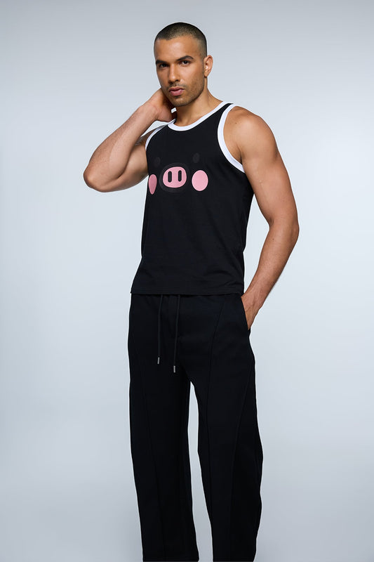 Pure Shoulder Pig Print Top Black