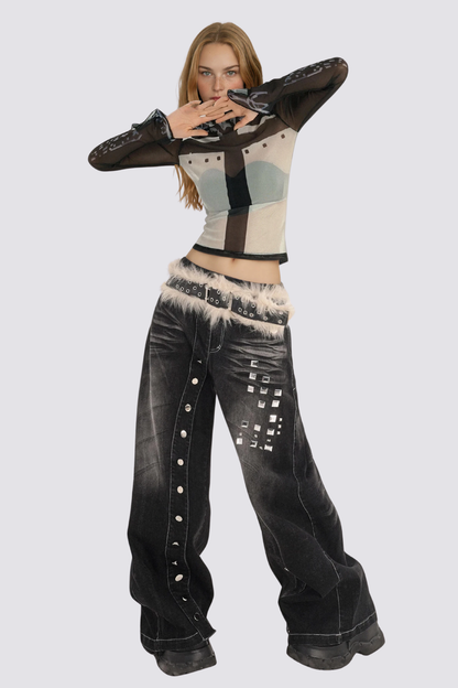 Pure Veil Long Sleeve Mesh Print Top