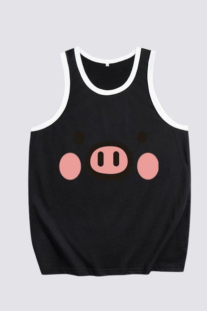 Pure Shoulder Pig Print Top Black