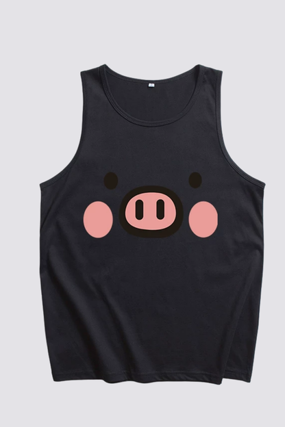 Pure Shoulder Pig Print Top Black
