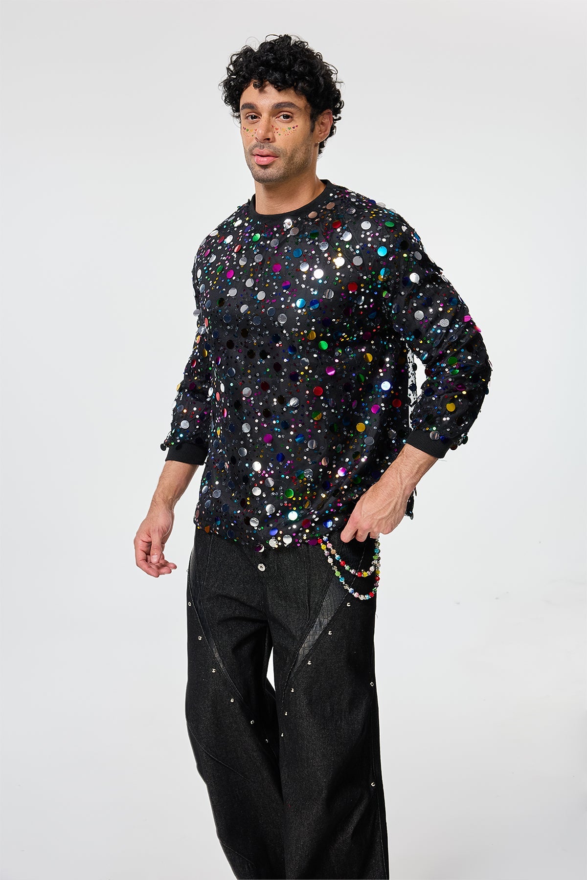 Queer Spark Long Sleeve Sequin Rhinestone Top