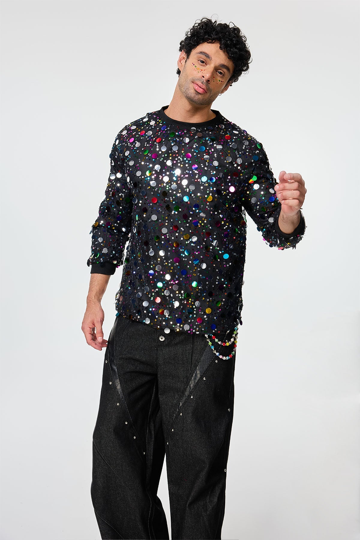 Queer Spark Long Sleeve Sequin Rhinestone Top