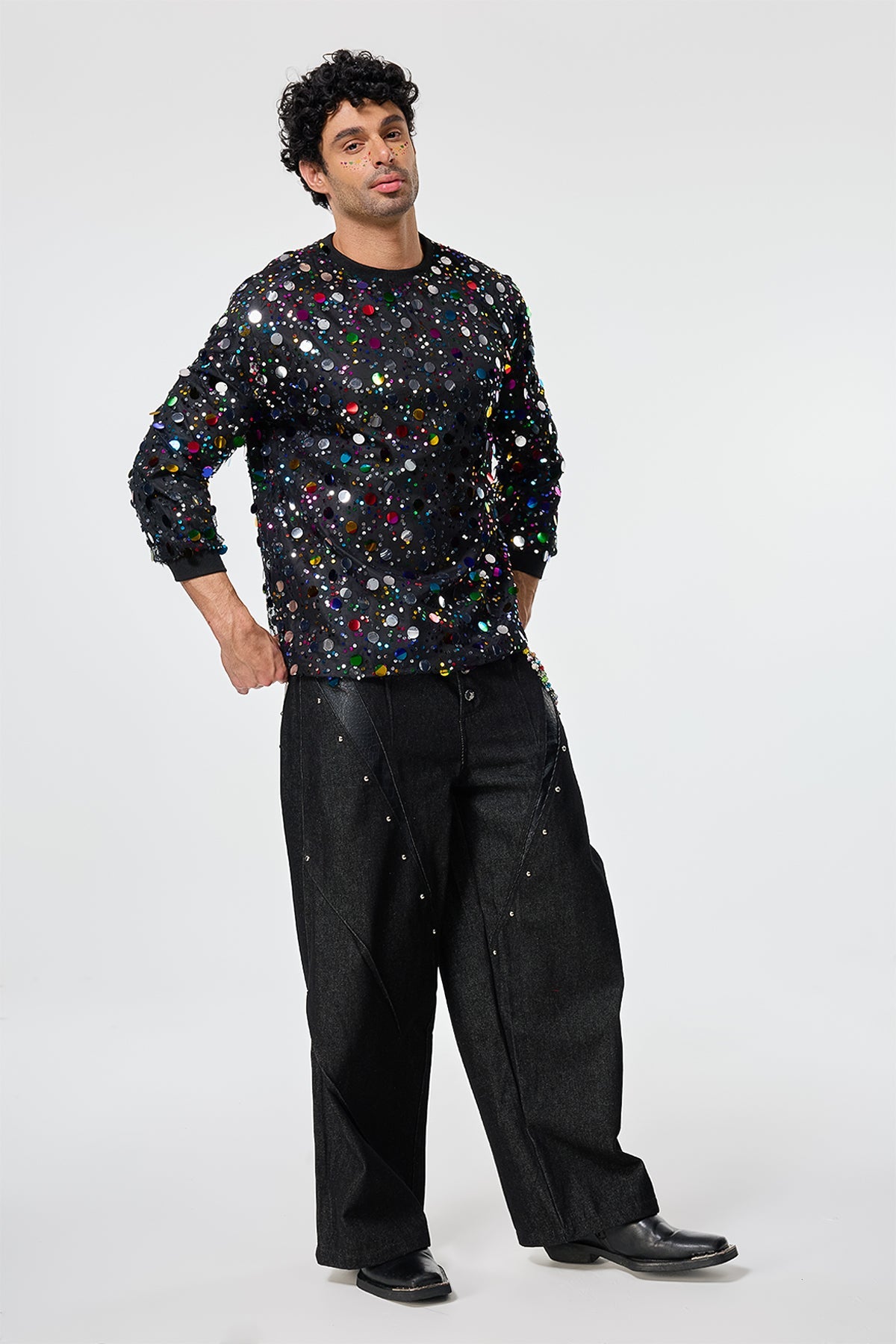 Queer Spark Long Sleeve Sequin Rhinestone Top