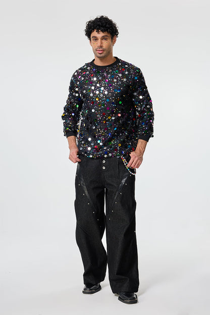 Queer Spark Long Sleeve Sequin Rhinestone Top