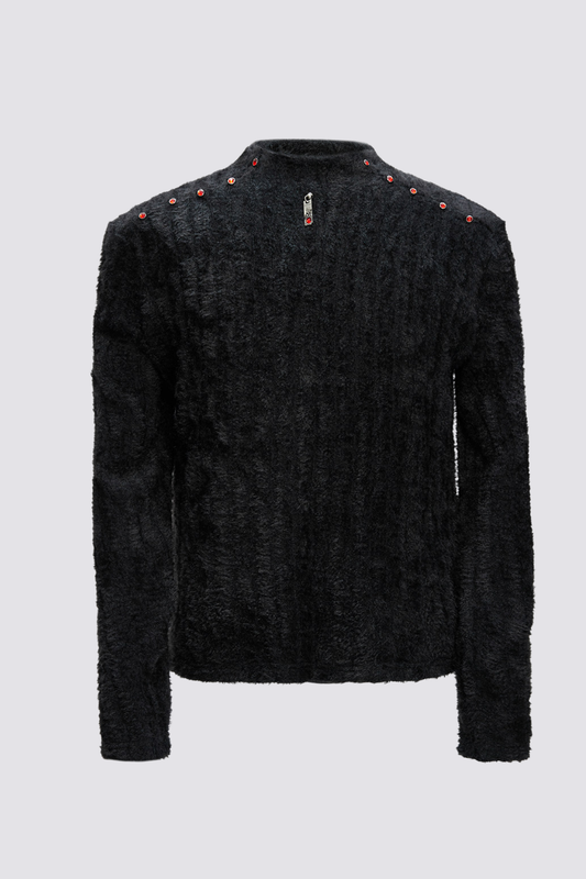 Quiet Density Rhinestone Long Sleeve Top Black