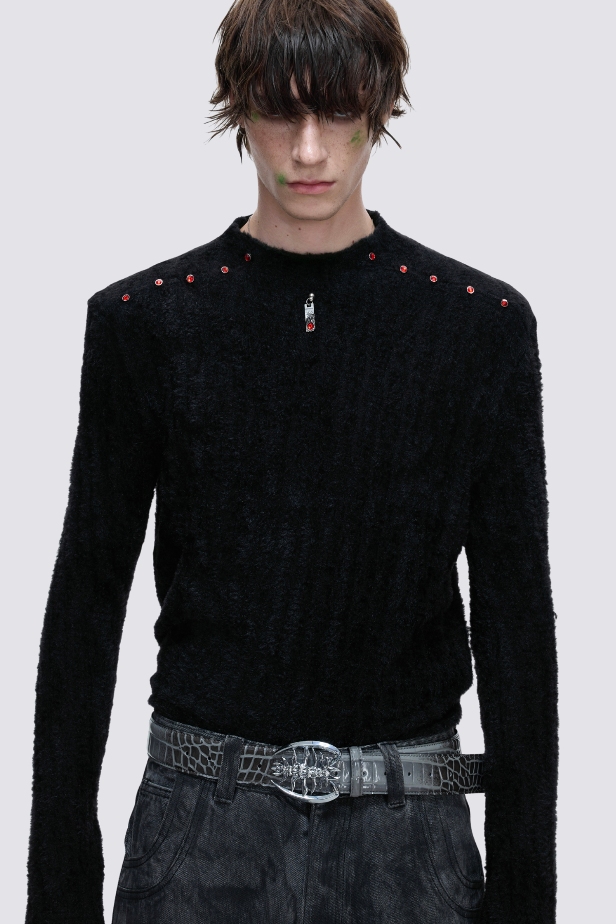 Quiet Density Rhinestone Long Sleeve Top Black
