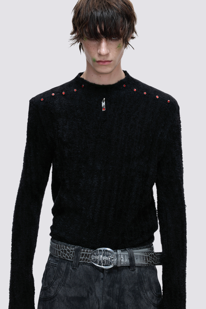 Quiet Density Rhinestone Long Sleeve Top Black