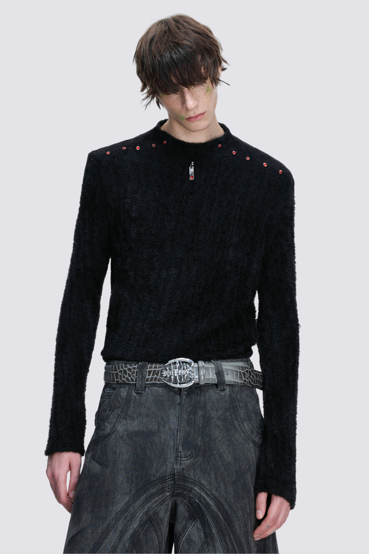 Quiet Density Rhinestone Long Sleeve Top Black