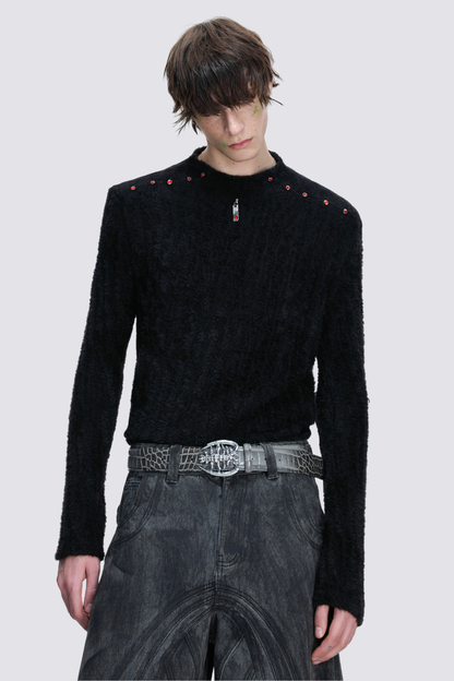 Quiet Density Rhinestone Long Sleeve Top Black