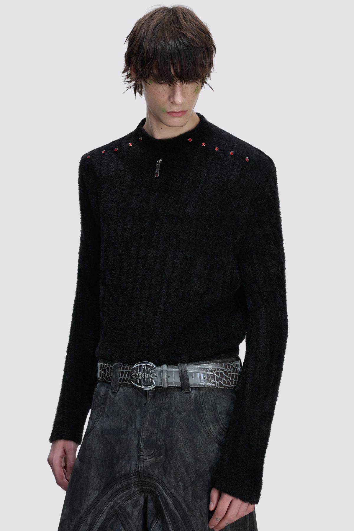 Quiet Density Rhinestone Long Sleeve Top Black
