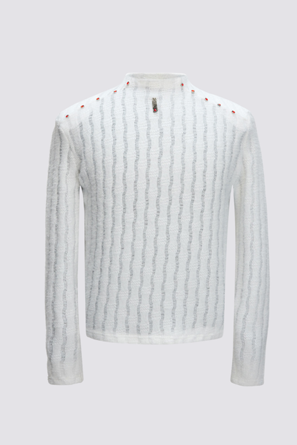 Quiet Density Rhinestone Long Sleeve Top White