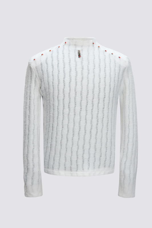 Quiet Density Rhinestone Long Sleeve Top White