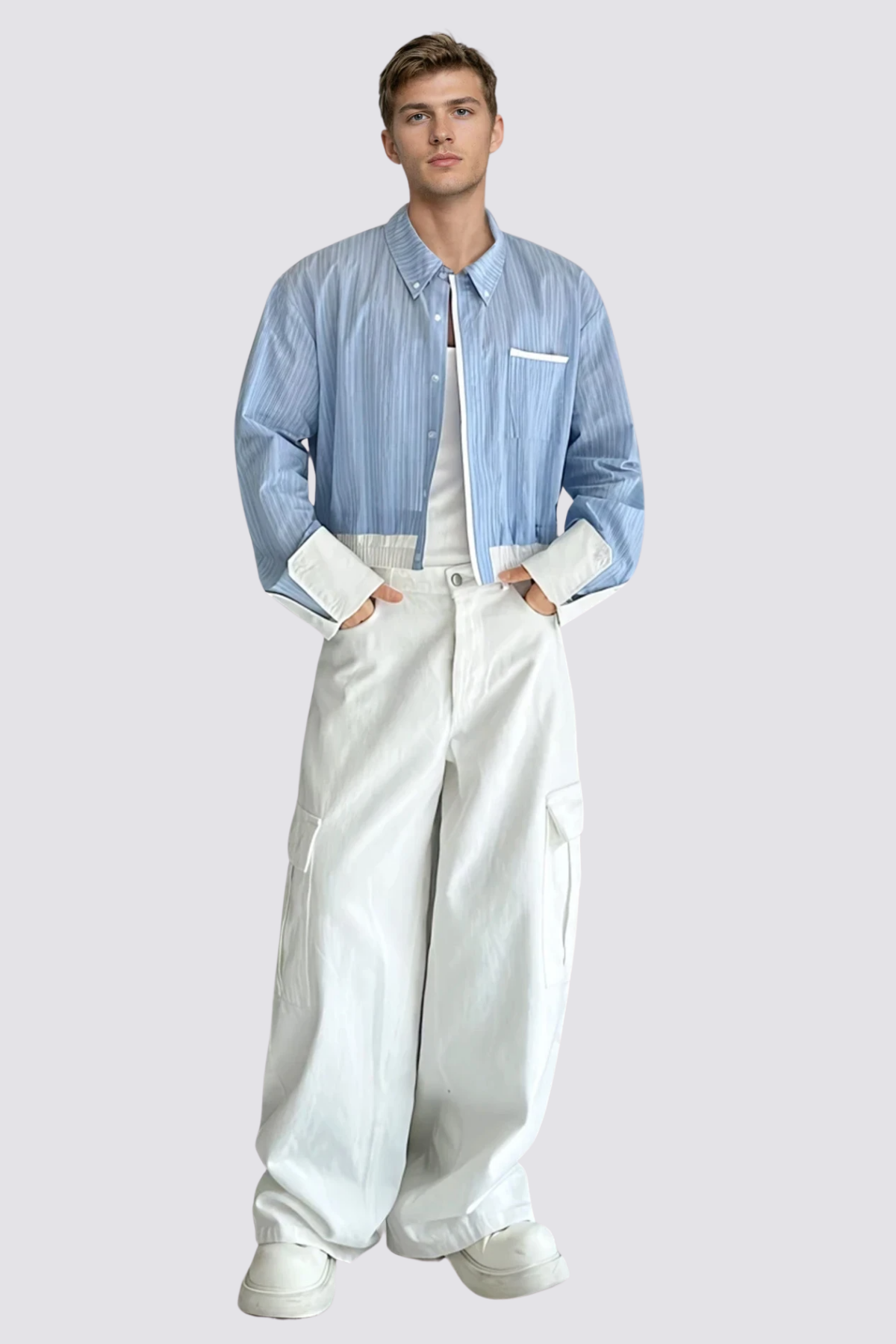 Quiet Flex Long Sleeve Crop Shirt Blue