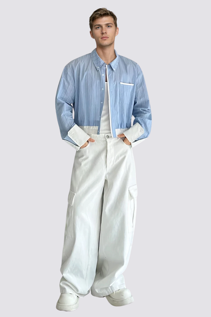 Quiet Flex Long Sleeve Crop Shirt Blue
