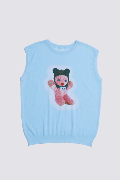 Quiet Texture Sleeveless Bear Print Knit Top
