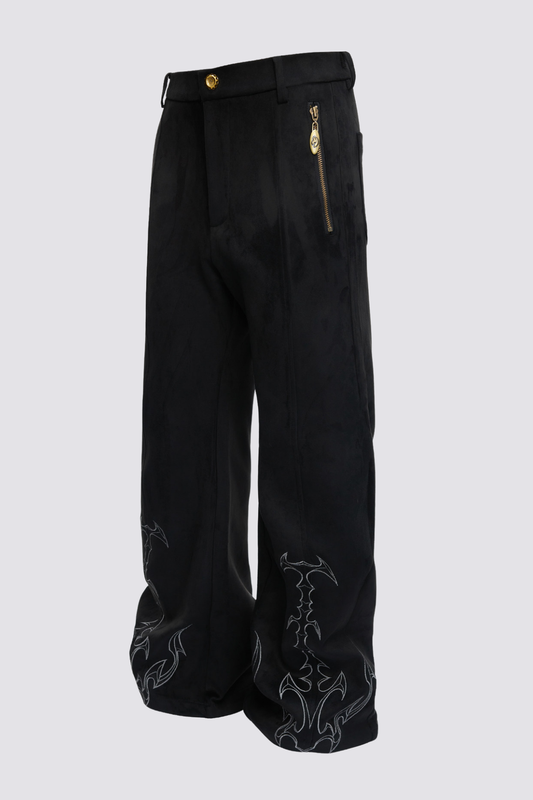 Quiet Utility Embroidery Straight Pants Black