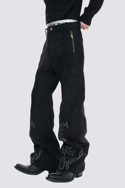 Quiet Utility Embroidery Straight Pants Black