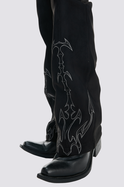 Quiet Utility Embroidery Straight Pants Black