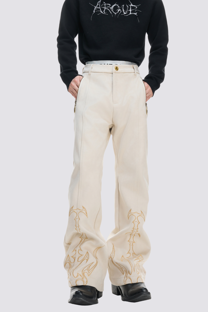 Quiet Utility Embroidery Straight Pants White