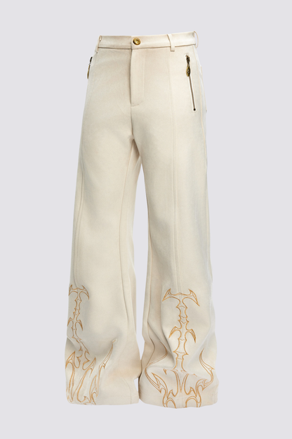 Quiet Utility Embroidery Straight Pants White
