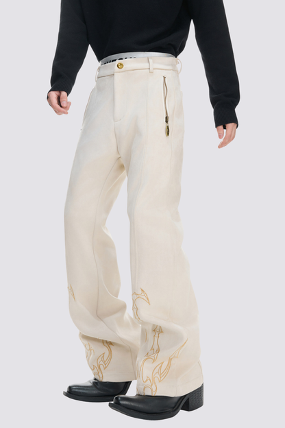 Quiet Utility Embroidery Straight Pants White