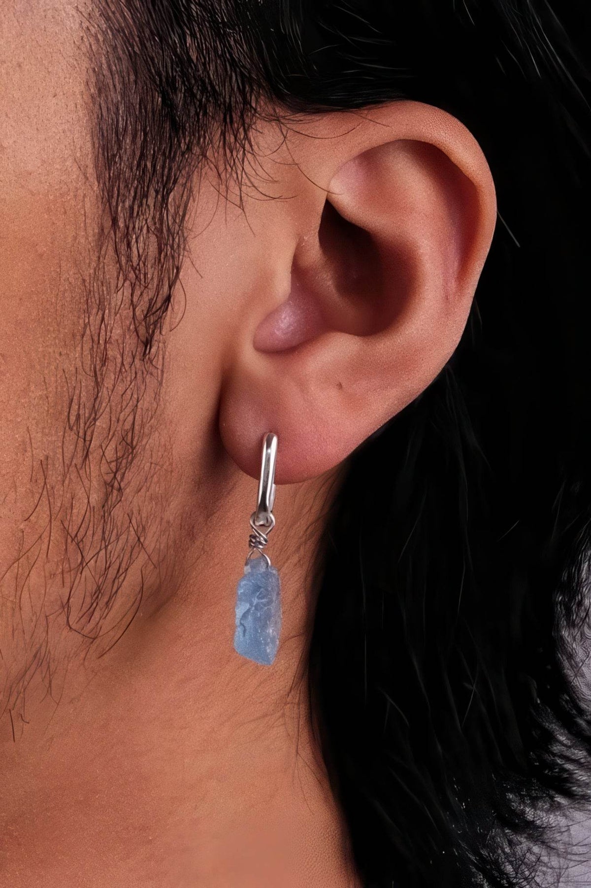 Raw Aquamarine Drop Earrings - Unique Blue Stone Design