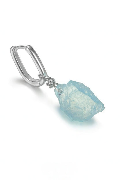 Raw Aquamarine Drop Earrings - Unique Blue Stone Design