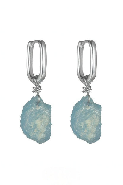 Raw Aquamarine Drop Earrings - Unique Blue Stone Design