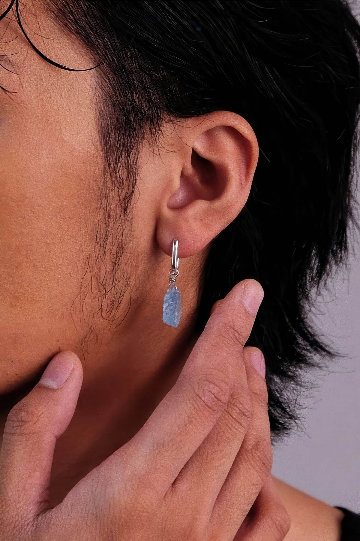 Raw Aquamarine Drop Earrings - Unique Blue Stone Design