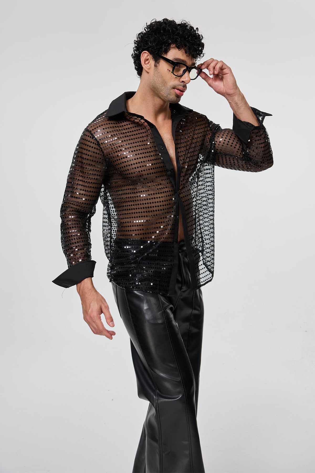 Radiant Excess Long Sleeve Sequin Shirt Black