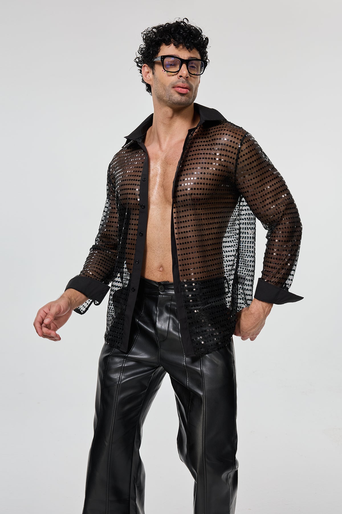 Radiant Excess Long Sleeve Sequin Shirt Black